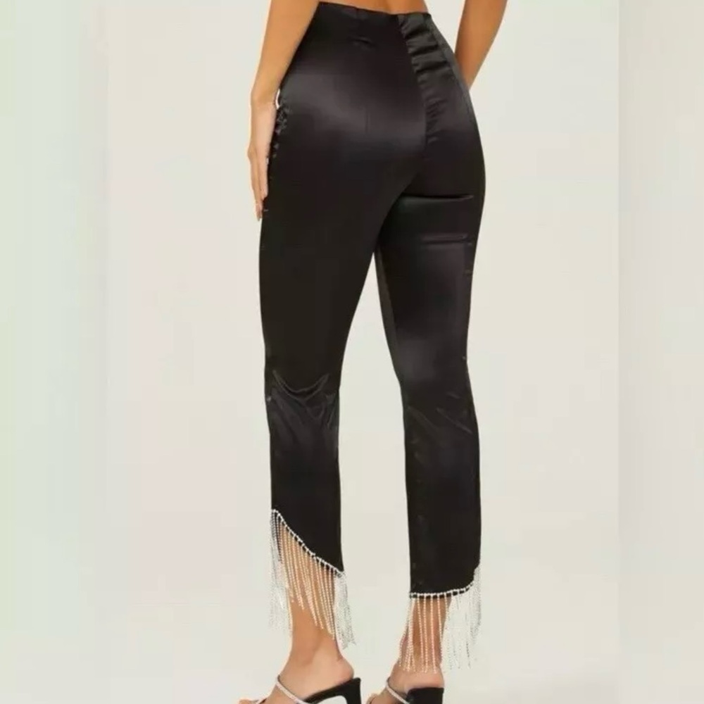 ALTAR’D STATE Black Satin Rhinestone Crystal Trim Cropped Pants Sz S